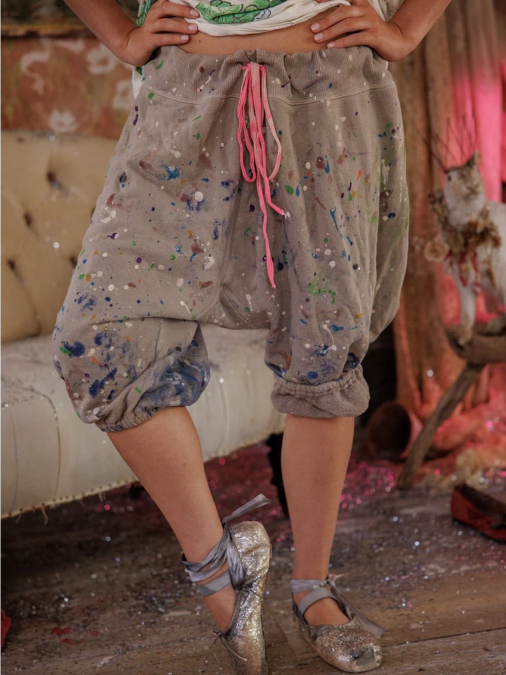 Magnolia Pearl Gray with multi color Paint-Splatter joggers - NWT
